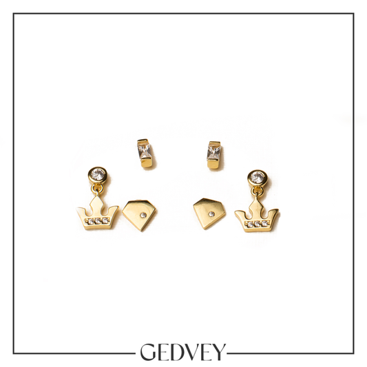 Crown Earrings & Piercings 925 Sterling Silver - Gold Plated