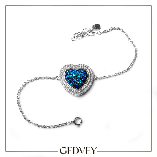 Blue Heart Bracelet With Blue Stone 925 Sterling Silver